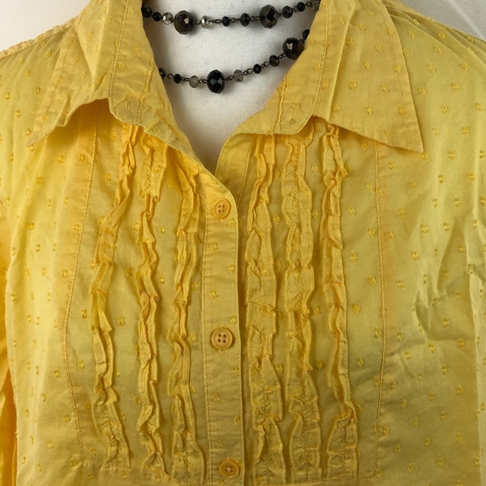 Laura Scott XL Yellow Blouse w/ Roll Tab Sleeves